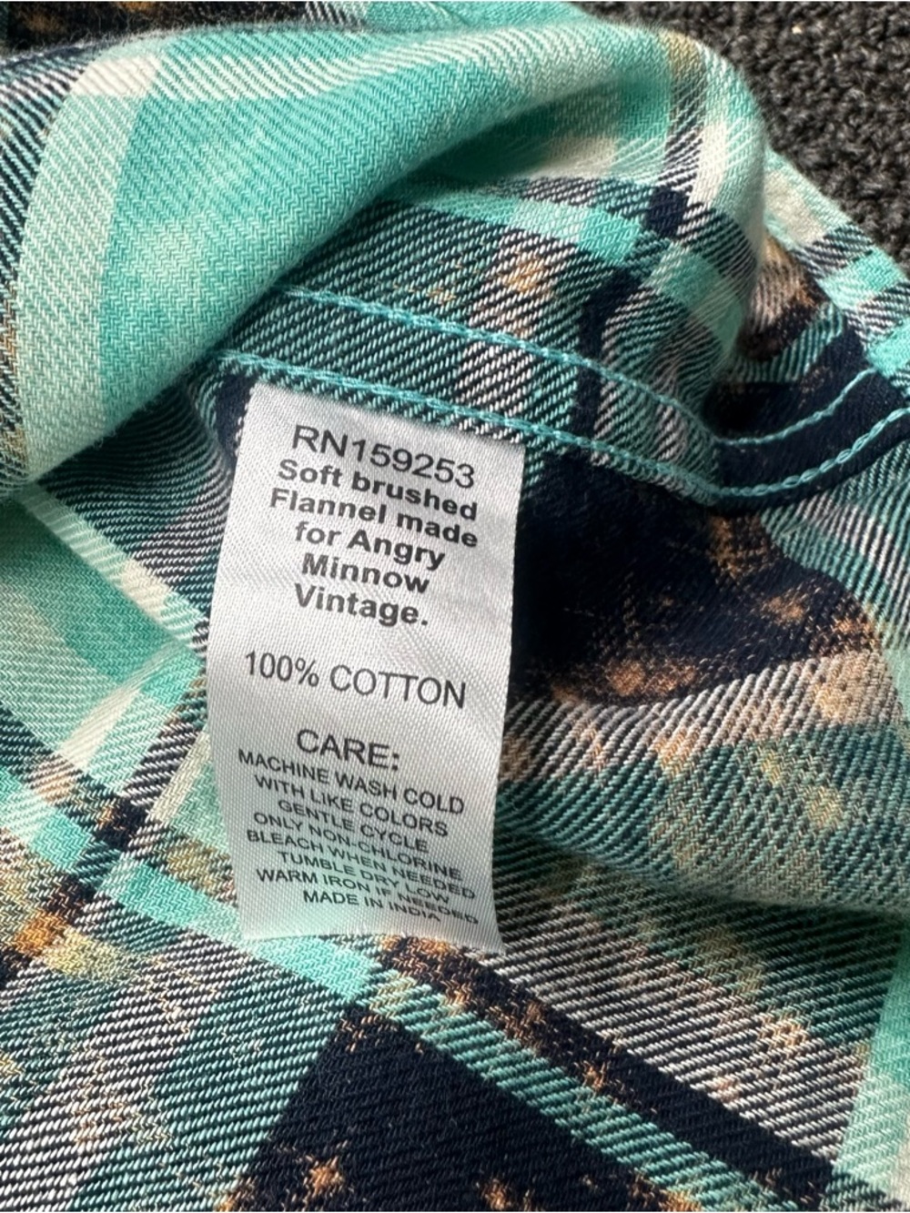 ANGRY MINNOW Mens Medium Teal Bleach Drink Wine Judge People L Flannel Shirt - Picture 7 of 8